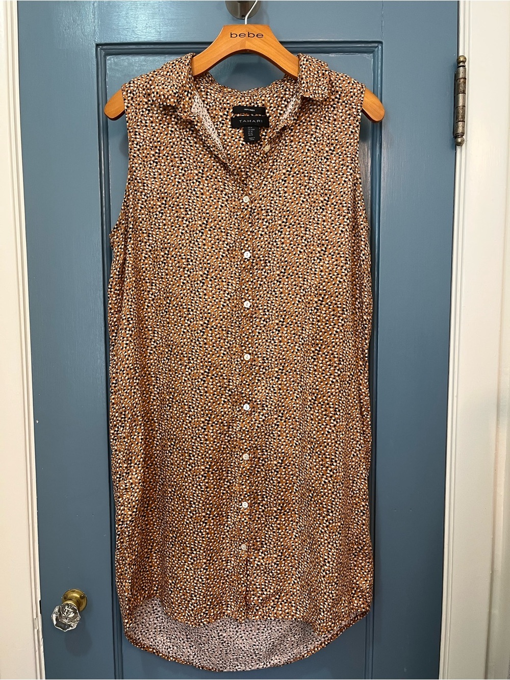 Tahari Brown & Cream Sleeveless Button-Front Mini Dress